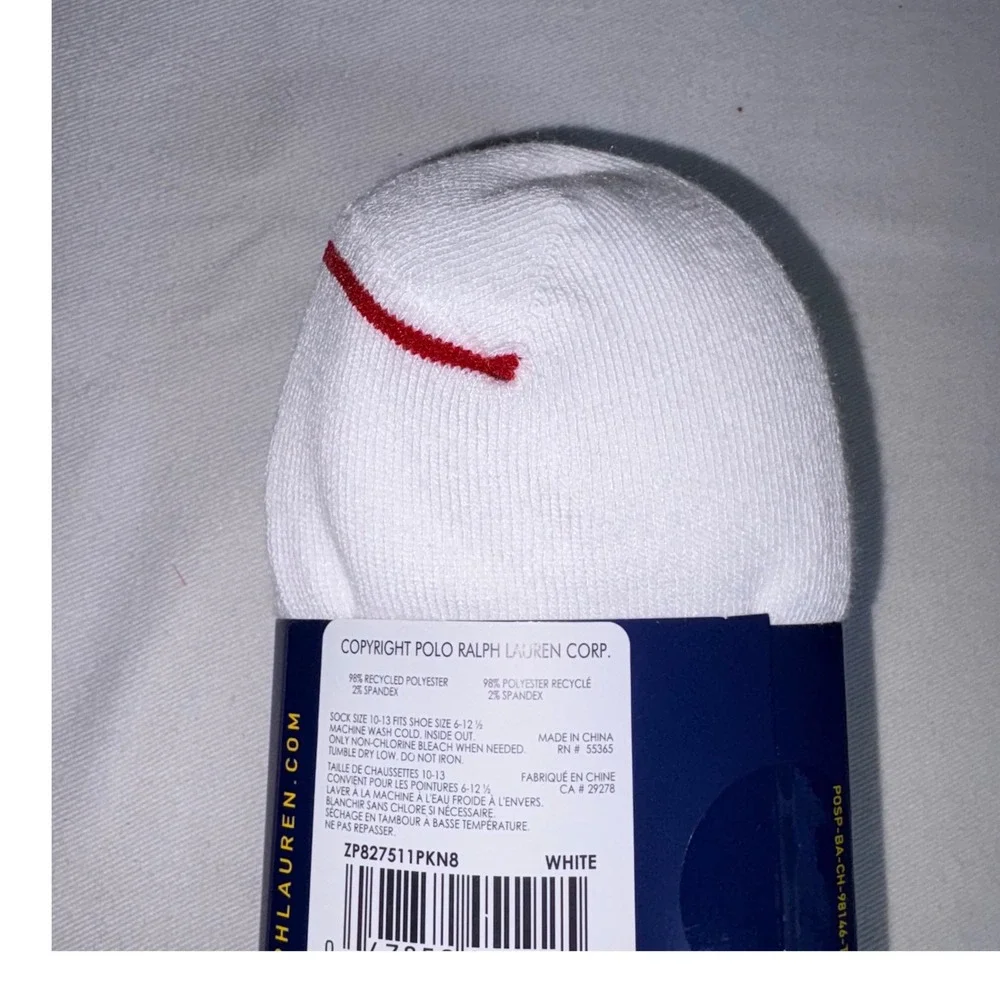 Polo Ralph Lauren Socks size 10 - 13 White New 8 Pack Low Cut Athletic Logo